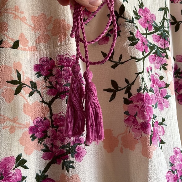 NWT pink lilac cream floral tassel tie midi dress chiffon lined AMELIA 8 or 10 - Picture 8 of 13